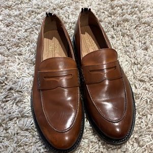 J. Crew Italian Leather Brown Oar Stripe Penny Loafers. Size 9.5D